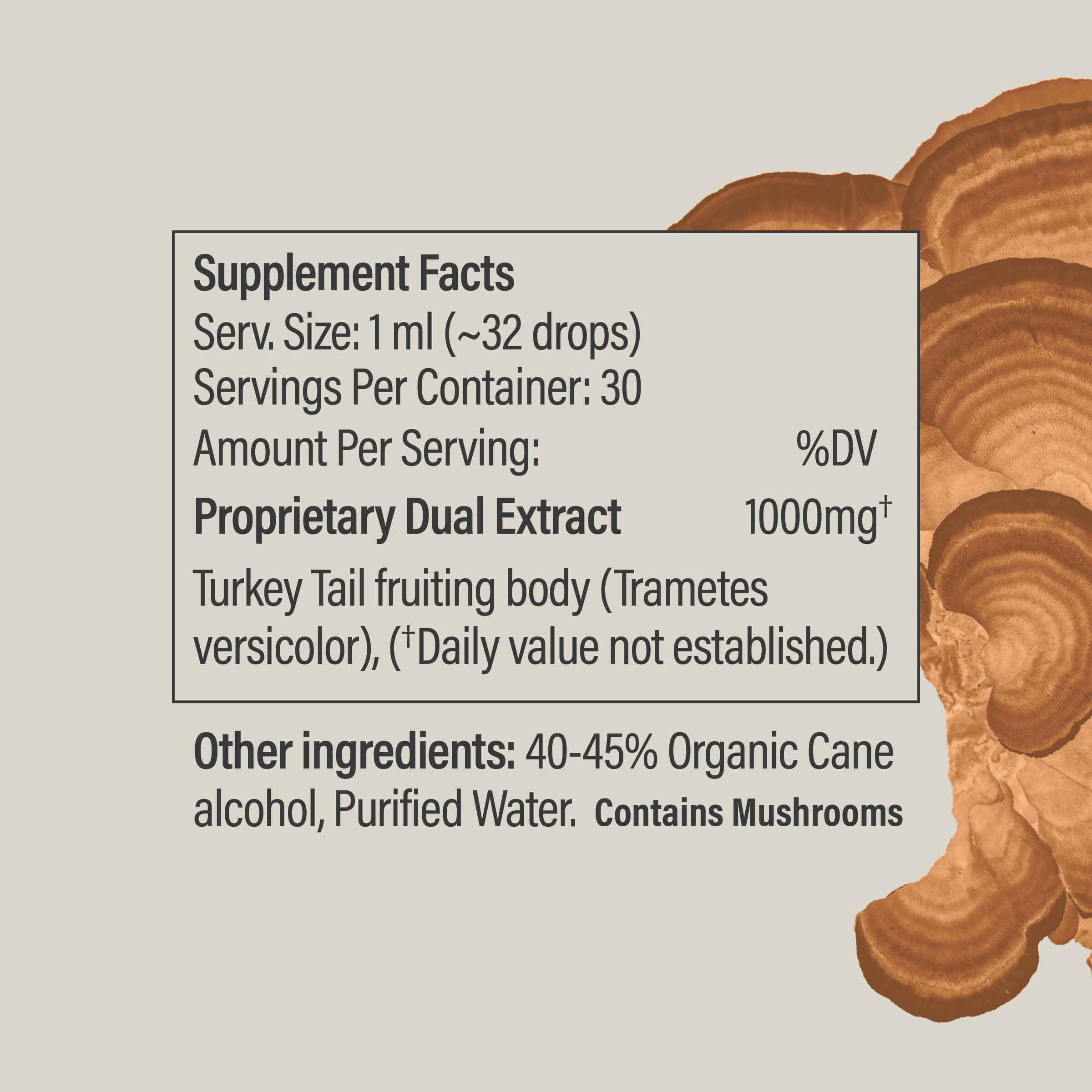 Nutrition facts for Turkey Tail Tincture