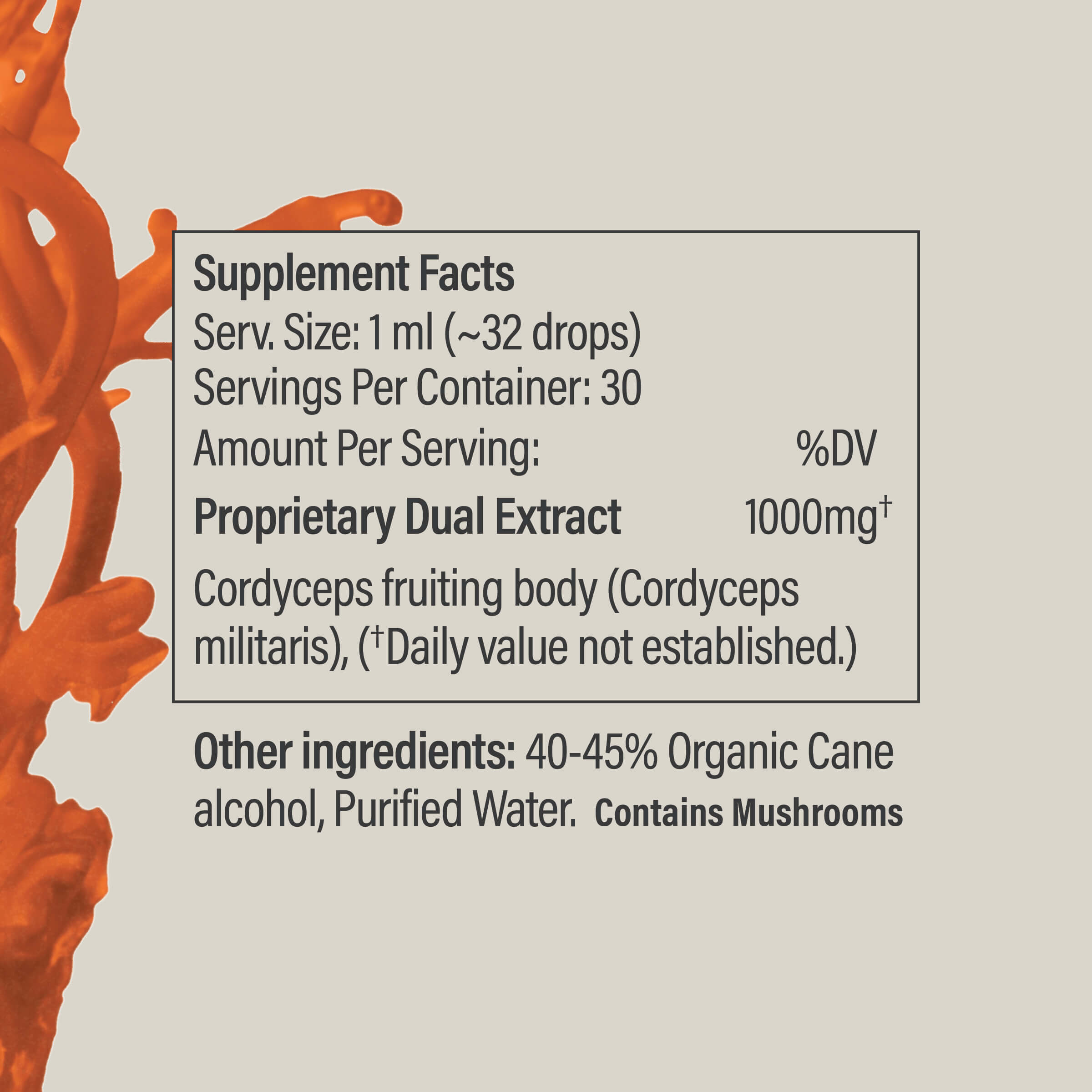 Nutrition facts for Cordyceps Tincture